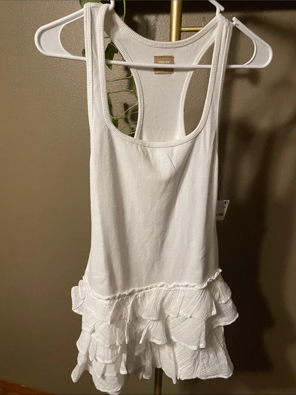 NWT Free People White Ruffle-Hem Tank Romper
